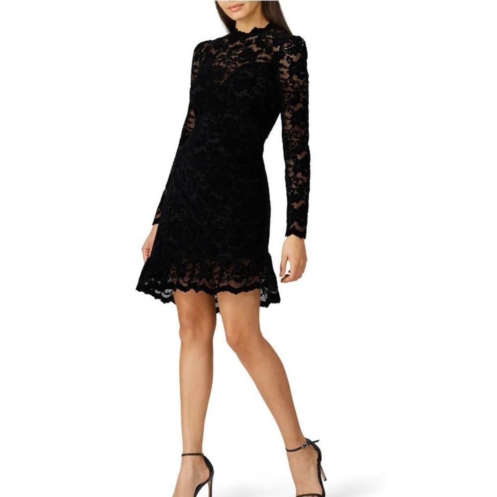 Saylor Kacey Lace Mini Dress Long-Sleeve Whimsigoth Keyhole Black Medium *FLAW*‎